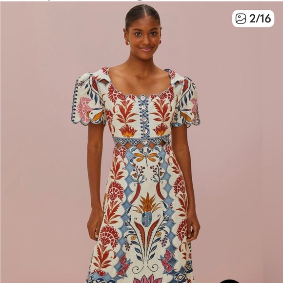 Farm Rio- Romantic Lightness Short Sleeve, embroidered Midi Dress size S - NWOT - Picture 3 of 9